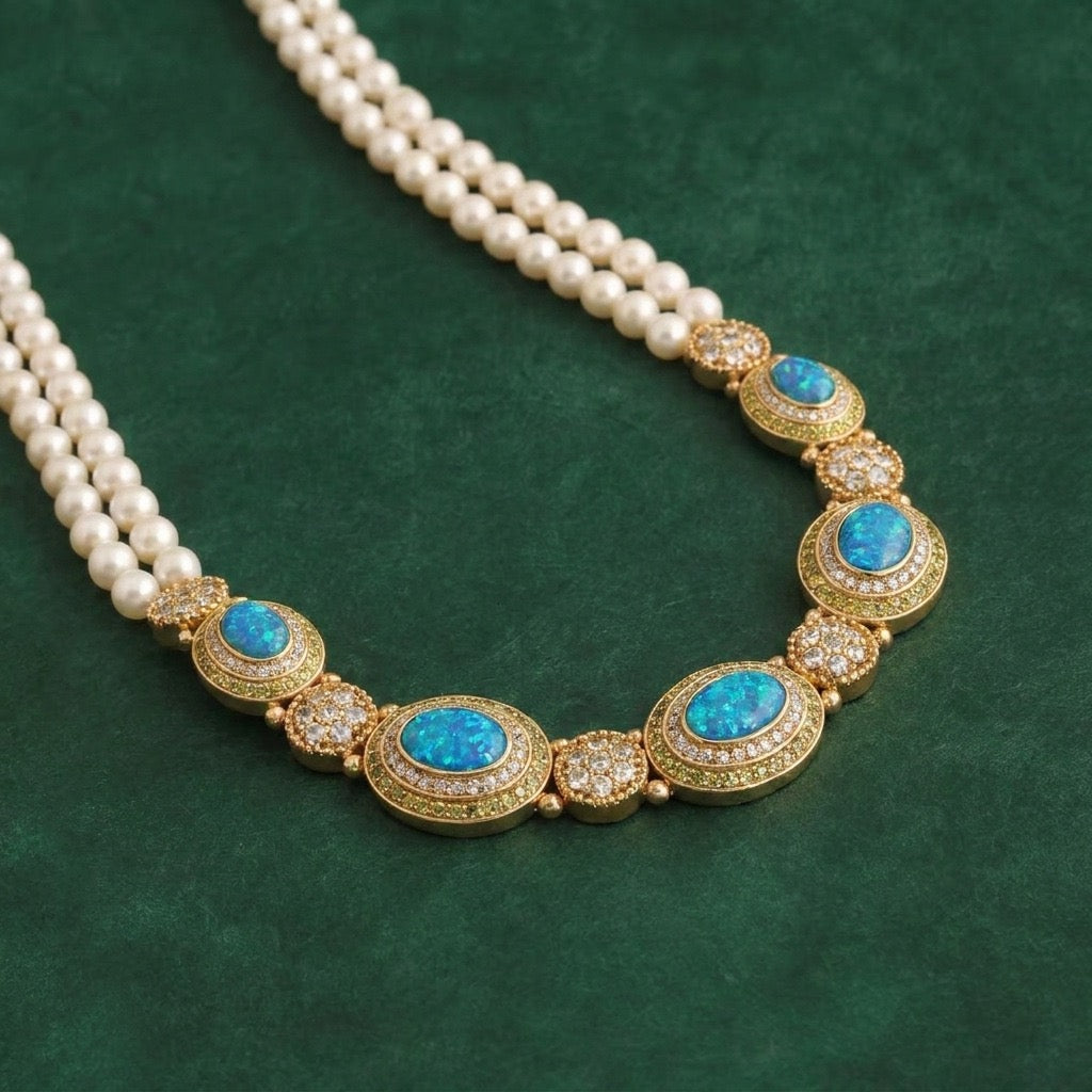 Vintage Blue Amber Pearl Necklace