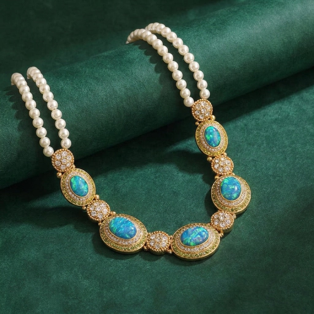 Vintage Blue Amber Pearl Necklace