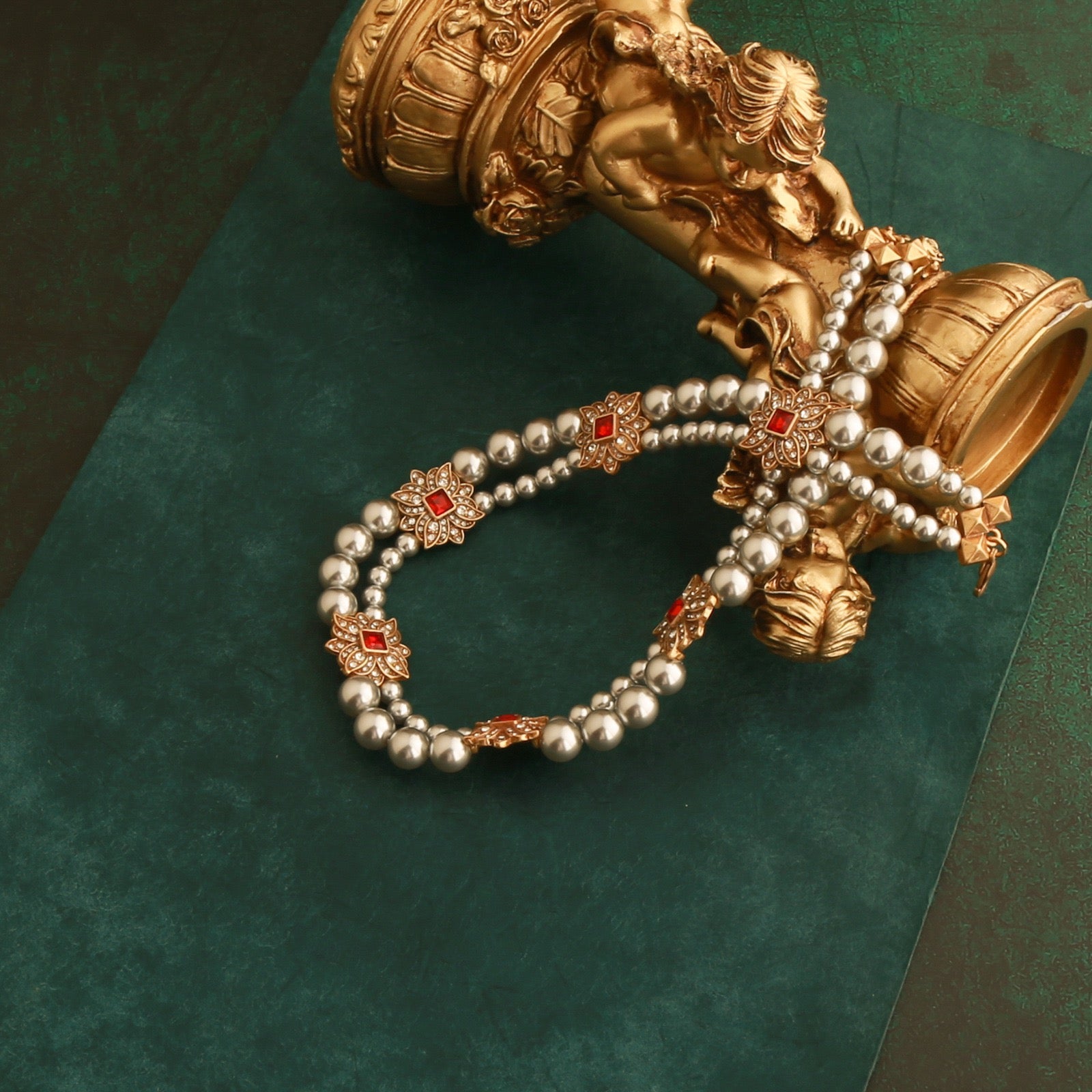 Vintage Floral Double Pearl Necklace