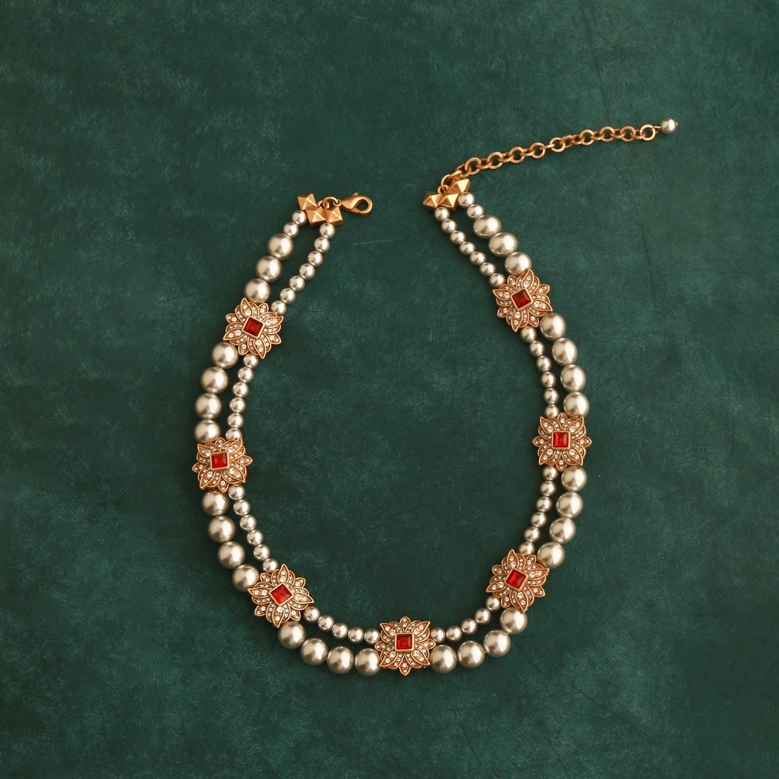 Vintage Floral Double Pearl Necklace