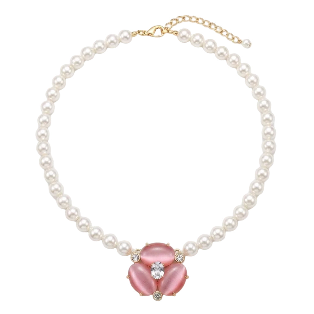 Sakura Pink Cat Eye Pearl Necklace
