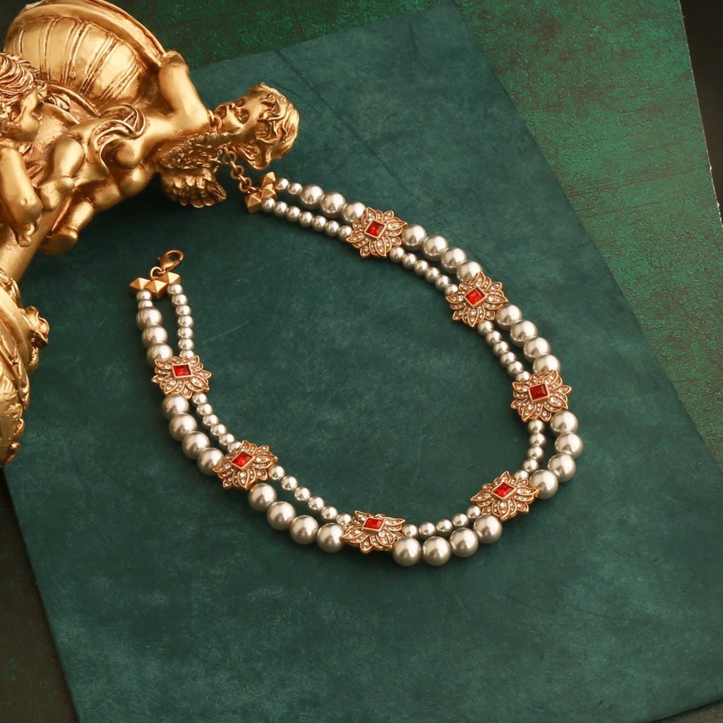 Vintage Floral Double Pearl Necklace