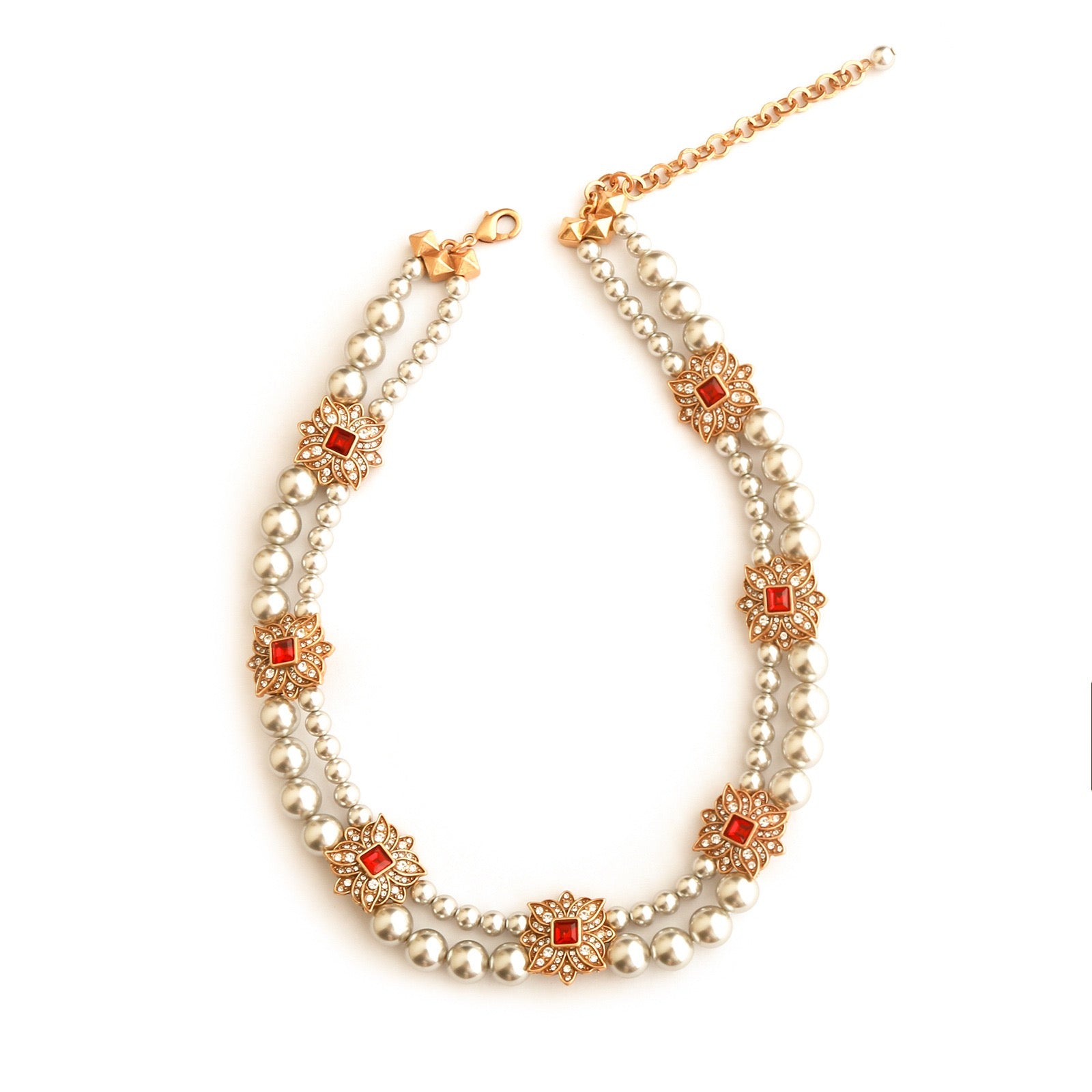 Vintage Floral Double Pearl Necklace