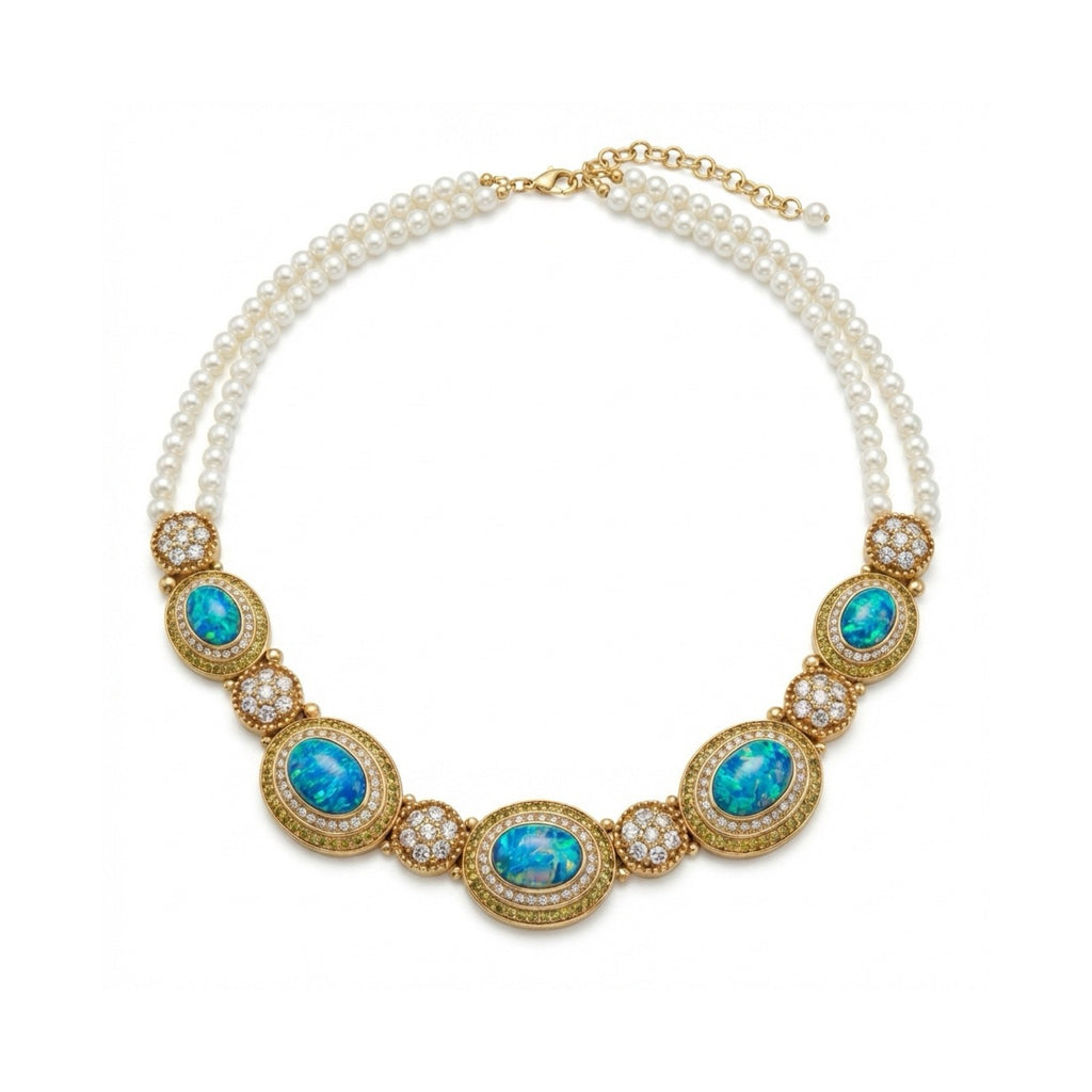 Vintage Blue Amber Pearl Necklace
